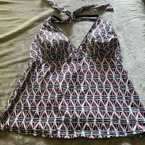 Lands’ End Red, Blue And White Tankini Swim Top Size 16